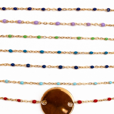 BRACELET MINI PLAQUE RONDE 1.5 CM  PLAQUE OR CHAINE EMAILLEE