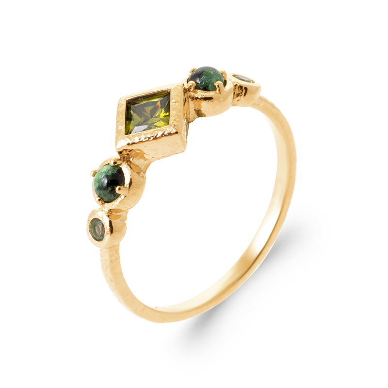 BAGUE LOSANGE PIERRE VERTE -